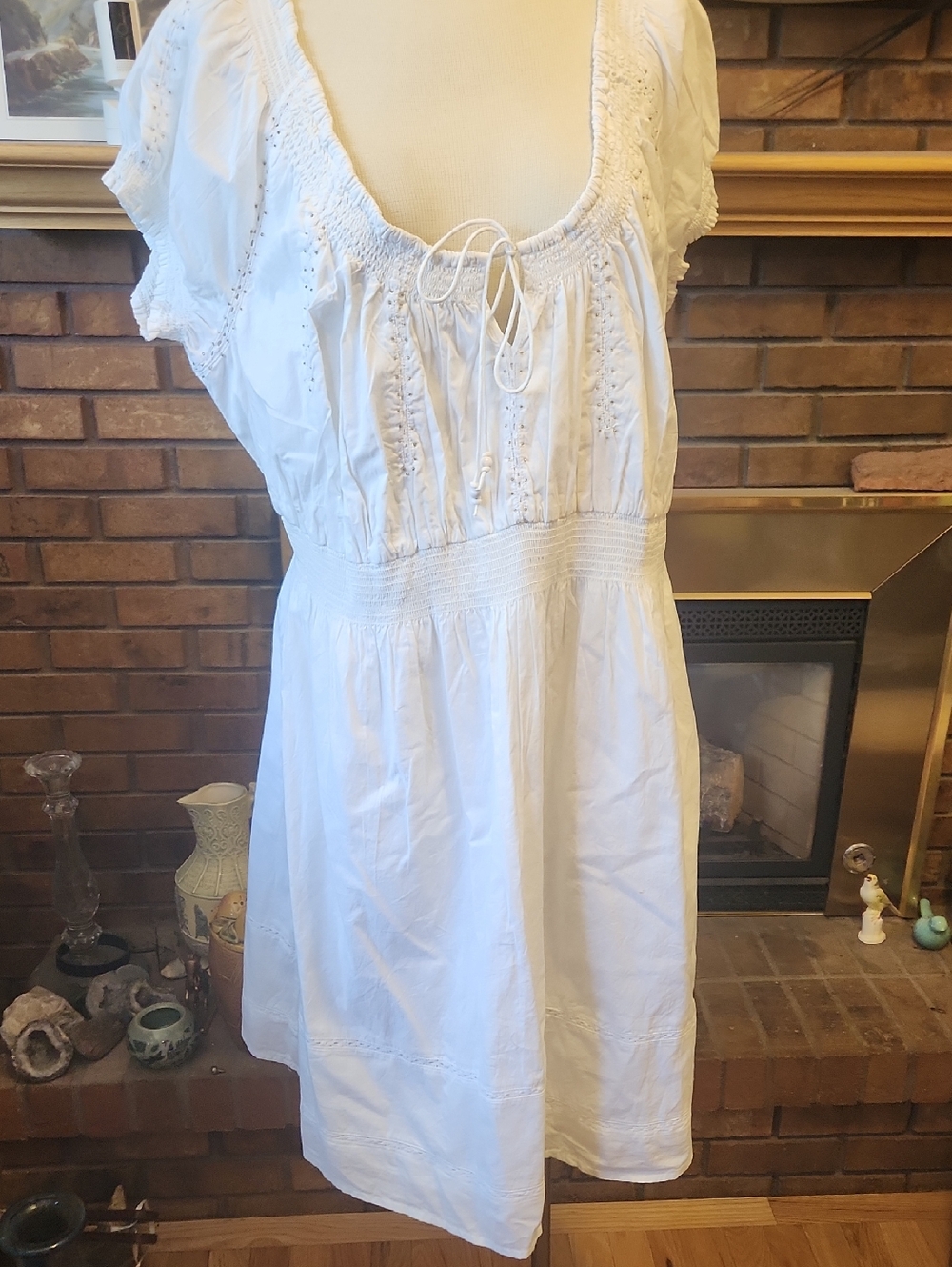 Lane Bryant White Cotton Dress with Smocked Detail Size 18/20 NWT Summer Beaded